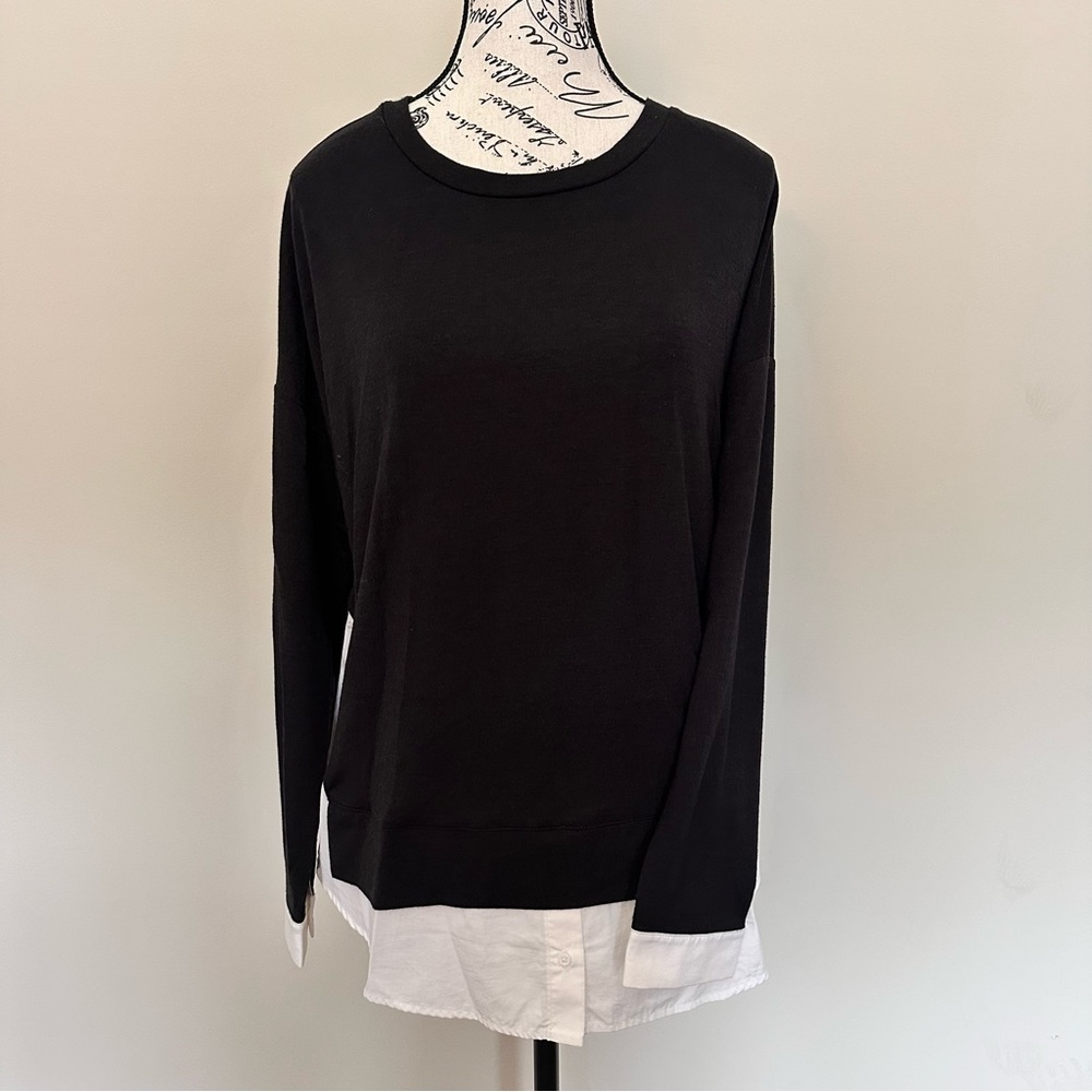 LOFT Black and White Layered Blouse
